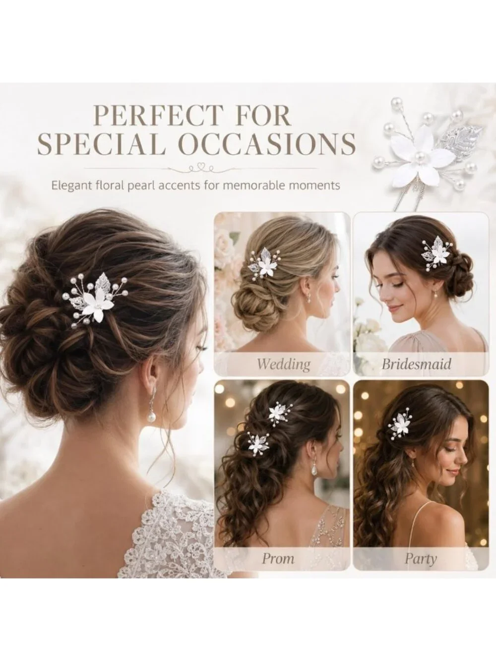 Handmade Pearl Wedding Hair Pins Set - White Flower Bridal Accessories for Women